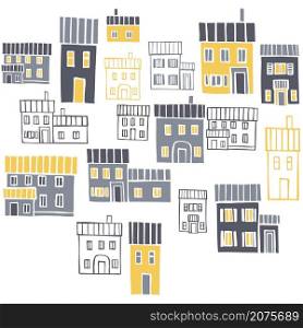 Vector background with hand drawn houses. Sketch illustration.. Houses. Vector illustration.