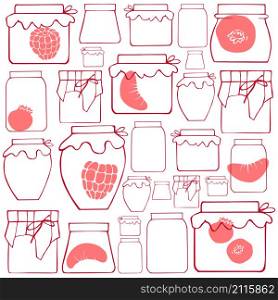 Vector background with hand-drawn jam jars.