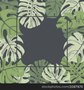 Vector background with hand drawn Monstera leaves . Sketch illustration.. Vector background with hand drawn tropical plants.