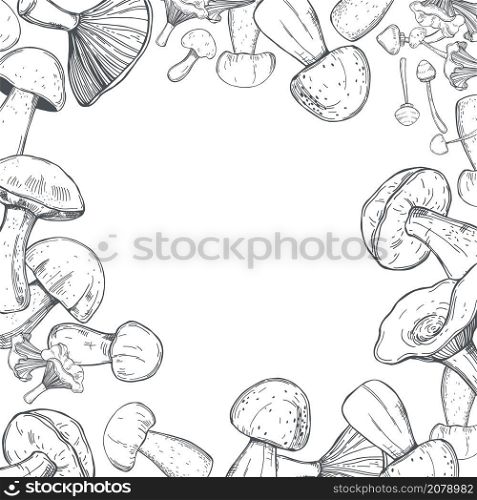 Vector background with hand drawn mushrooms. . Vector background with mushrooms.