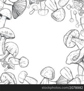 Vector background with hand drawn mushrooms. . Vector background with mushrooms.