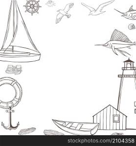 Vector background with hand drawn nautical icon.