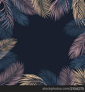 Vector background with hand drawn palm leaves. Sketch illustration.. Vector frame with hand drawn tropical plants.