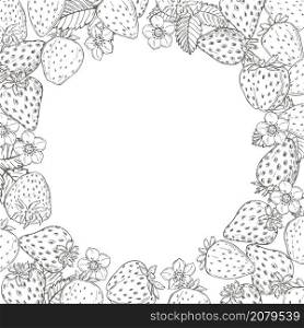 Vector background with hand drawn strawberry . Fruits, flowers, leaves. Sketch illustration