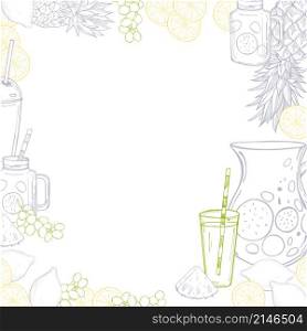 Vector background with hand drawn summer drinks, lemonade. Sketch illustration.. Hand drawn summer drinks, lemonade.