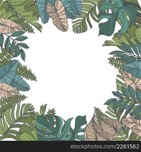 Vector background with hand-drawn tropical leaves. Sketch illustration.. Vector background with tropical leaves.