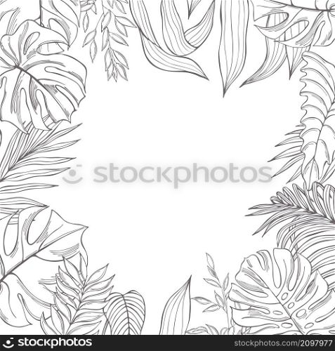 Vector background with hand drawn tropical plants. Sketch illustration.. Vector background with hand drawn tropical plants.