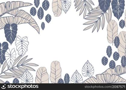 Vector background with hand drawn tropical plants. Sketch illustration.. Vector background with tropical leaves.