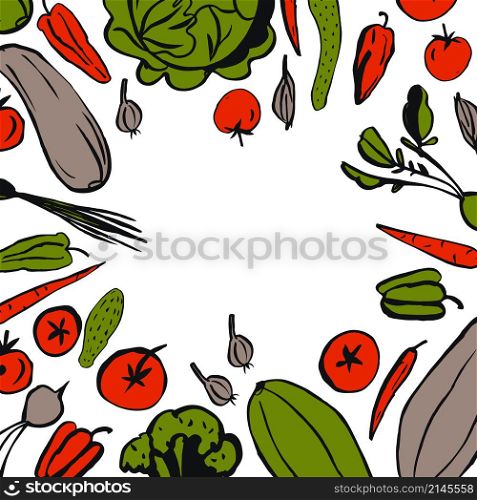 Vector background with hand drawn vegetables . Hand drawn vegetables on white background.
