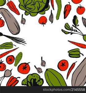 Vector background with hand drawn vegetables . Hand drawn vegetables on white background.