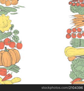 Vector background with hand drawn vegetables. Sketch illustration. . Vector background with hand drawn vegetables.