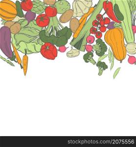 Vector background with hand drawn vegetables. Sketch illustration. . Vector background with vegetables.