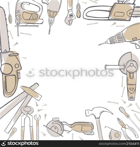 Vector background with hand drawn working tools. Sketch illustration. Vector background with working instrument