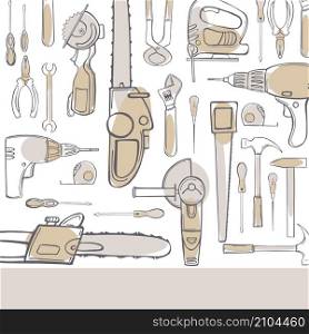 Vector background with hand drawn working tools. Sketch illustration. Vector background with working instrument