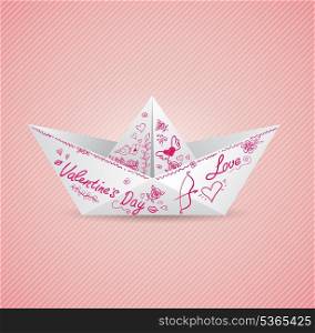 Vector background with paper boat for Valentine&rsquo;s day