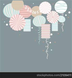 Vector background with paper Pom Poms, lanterns and garlands.