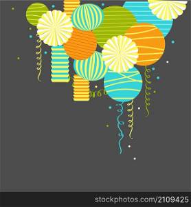 Vector background with paper Pom Poms, lanterns and garlands. . background with paper Pom Poms, lanterns and garlands.