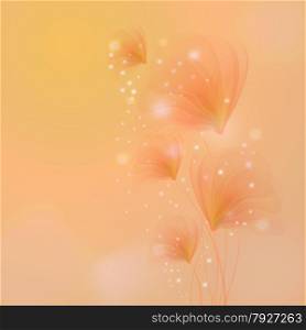 Vector background with pink delicate flowers. Blossom with bokeh effect