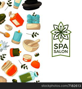 Vector background with place for text with cartoon beauty and spa elements illustration. Vector background cartoon beauty and spa elements