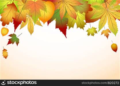 Vector background with red, orange, brown and yellow falling autumn leaves, stock vector illustration