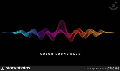 Vector background with spectrum color abstract wave dots. Modern science banner halftone effect. Music equalizer or soundwave concept. Vector background with color abstract wave dots