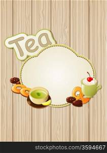 Vector background with tea label and cookies