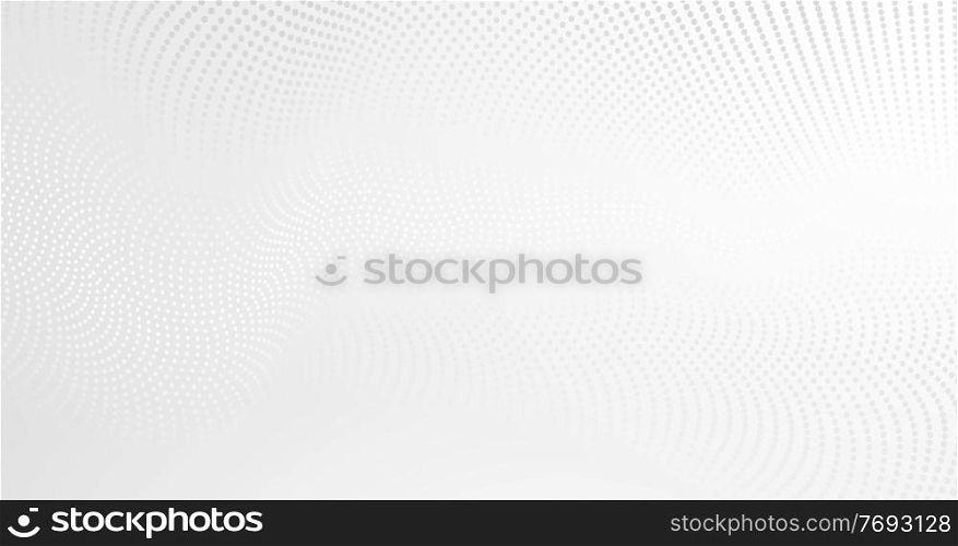 Vector background with white abstract wave dots. Modern light science banner halftone effect. Vector background with white abstract wave dots