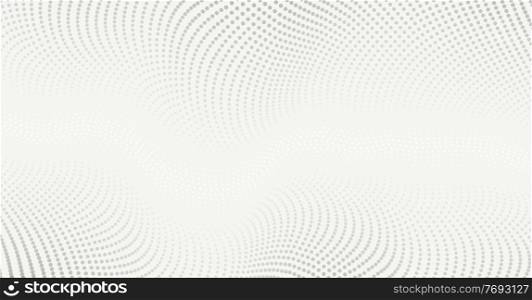Vector background with white abstract wave dots. Modern science banner halftone effect. Vector background with white abstract wave dots