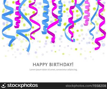 Vector background with white streamers and space for text. Carnival party serpentine decoration, paper ribbons. Red background with white streamers