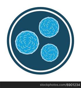 vector bacteria blue icon. abstract health symbol with microbes. epidemic spreading of microorganism, microscopic infection of virus or germs. bacterium in petri dish isolated on white background