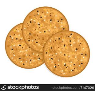 vector baked round cracker chips. top view of brown multi grain cheese crackers isolated on white background. eps10 illustration