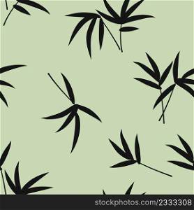 vector bamboo shoots seamless pattern. black tropical bamboo branches on seamless green background for floral illustration