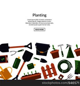 Vector banner and poster flat gardening icons background with place for text illustration. Vector flat gardening icons background with place for text illustration