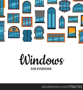 Vector banner and poster window flat icons background with place for text illustration. Vector window flat icons background with place for text illustration