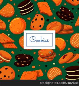 Vector banner background with cartoon cookies and place for text illustration. Vector background with cartoon cookies and place for text