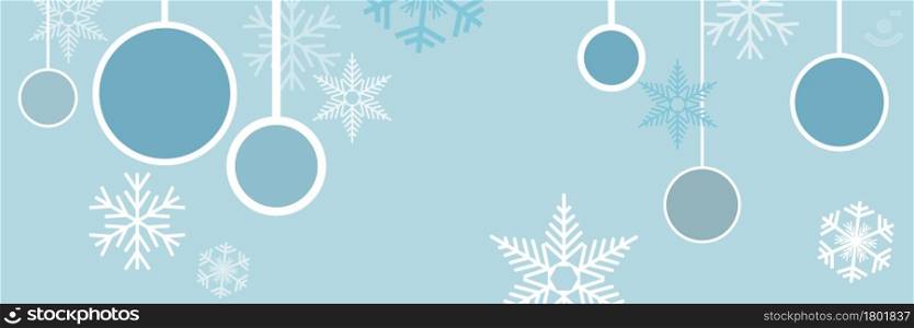 Vector banner, blue winter and christmas background with ice and snow
