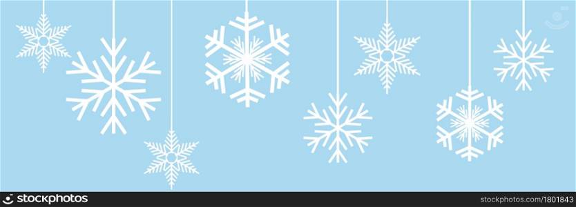 Vector banner, blue winter background with ice and snow
