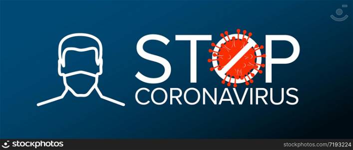 Vector banner header template with coronavirus illustration, icons and place for your information - blue red version