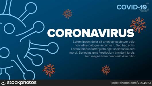 Vector banner header template with coronavirus illustration, icons and place for your information - blue red version