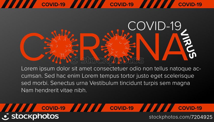 Vector banner header template with coronavirus illustration, icons and place for your information - red gray version