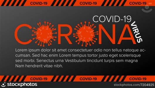 Vector banner header template with coronavirus illustration, icons and place for your information - red gray version