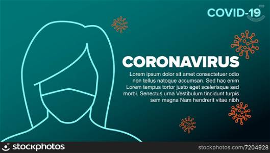 Vector banner header template with coronavirus illustration, icons and place for your information - teal version. Banner / header template with coronavirus information