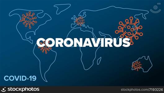Vector banner header template with coronavirus spread world map, icons and place for your information - blue red version