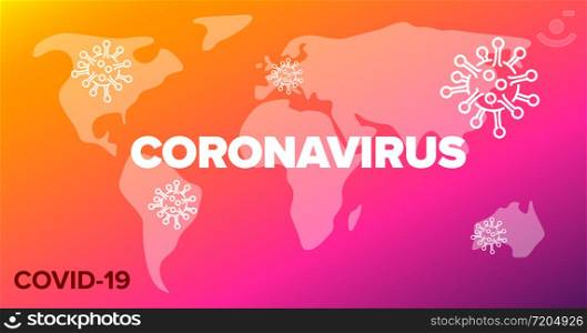 Vector banner header template with coronavirus spread world map, icons and place for your information - yellow and red version