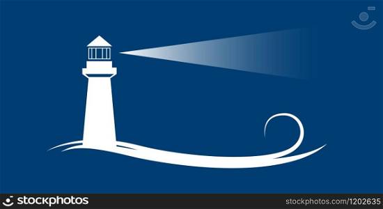 Vector banner lighthouse in blue background