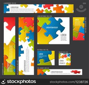 Vector Banner templates collection with collorful puzzle background. Banner templates collection with abstract puzzle background
