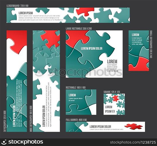 Vector Banner templates collection with puzzle background. Banner templates collection with abstract puzzle background