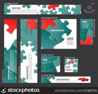 Vector Banner templates collection with puzzle background. Banner templates collection with abstract puzzle background