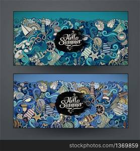 Vector banner templates set with doodles marine theme