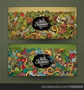 Vector banner templates set with doodles summer theme
